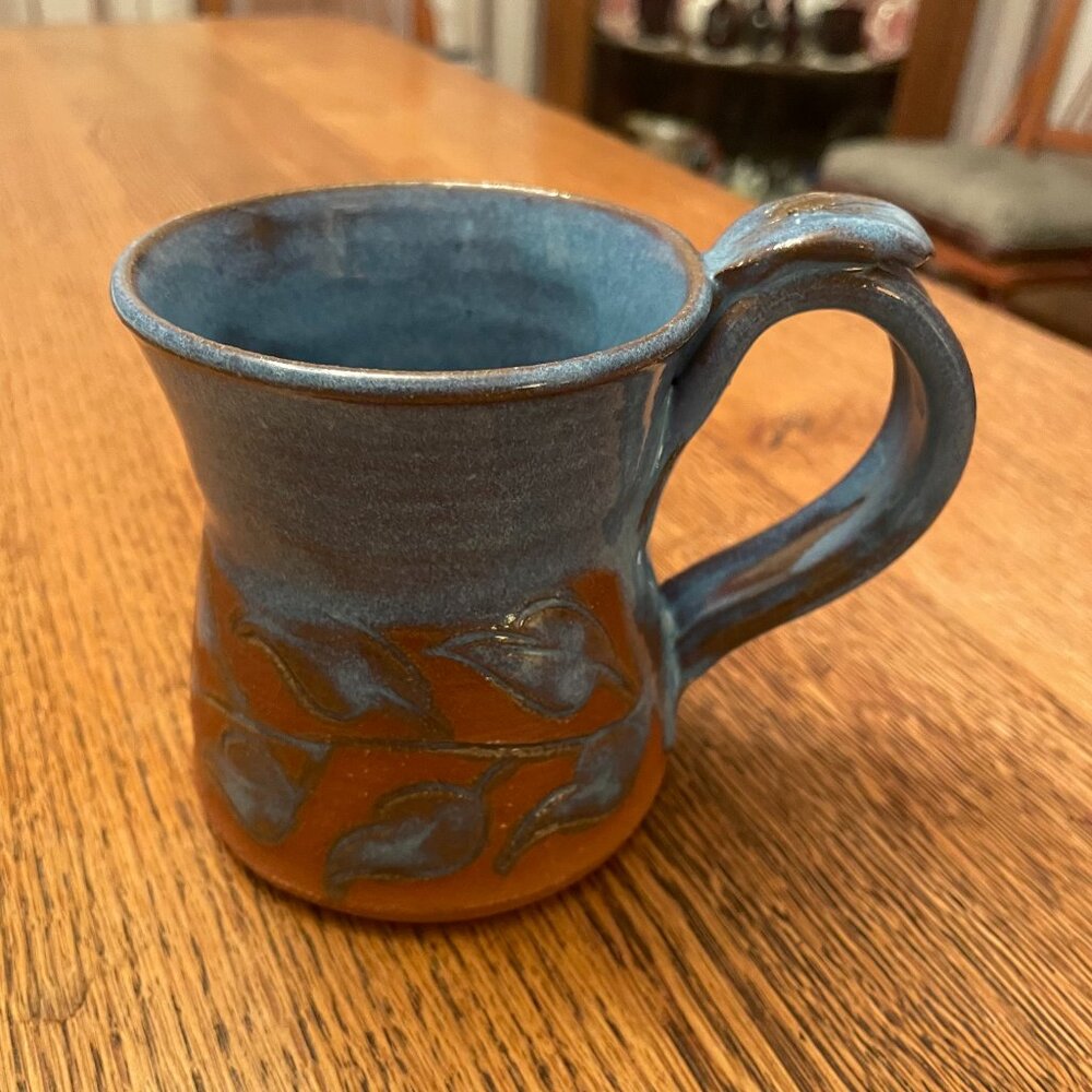 Studio Pottery Azure and Red Hand Thrown Coffee Cup Mug by Shirley*